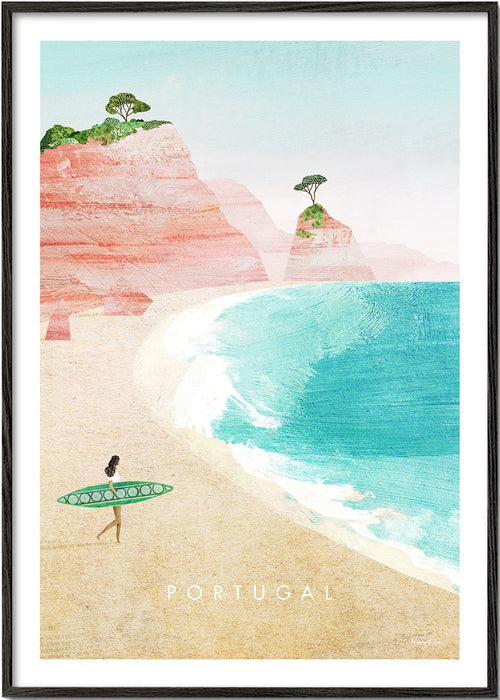 Reisposter Portugal — strandillustratie