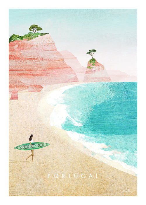 Reisposter Portugal — strandillustratie