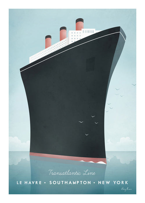 Reisposter met gestileerde scheepsboeg