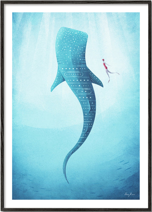 Dierenposter walvishaai in blauw