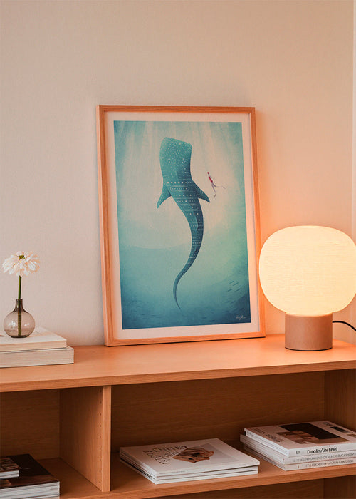 Dierenposter walvishaai in blauw