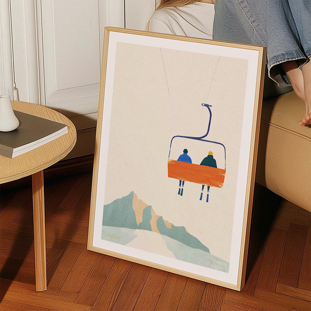 Sport kunst met stoeltjeslift boven berg