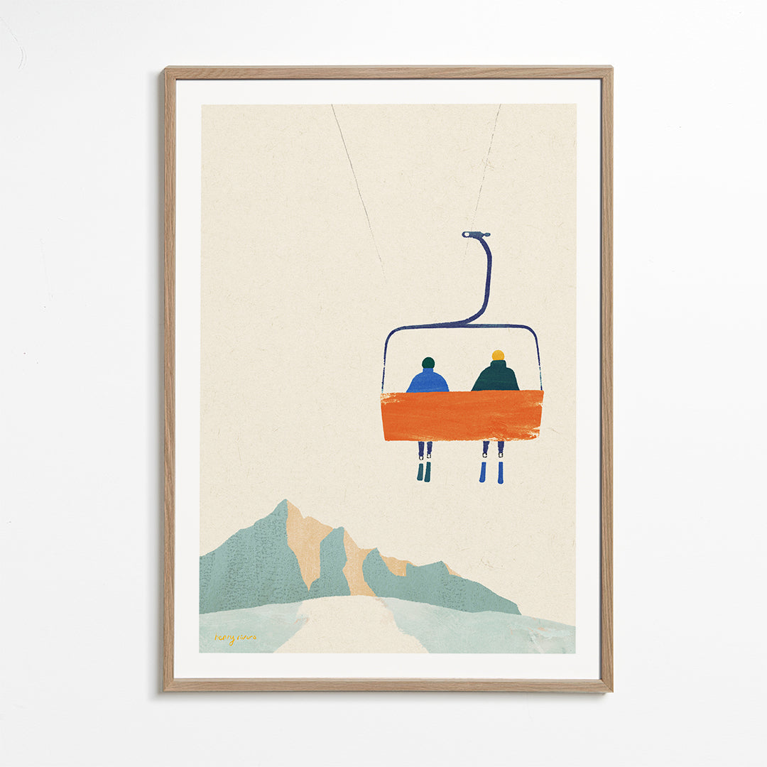 Sport kunst met stoeltjeslift boven berg