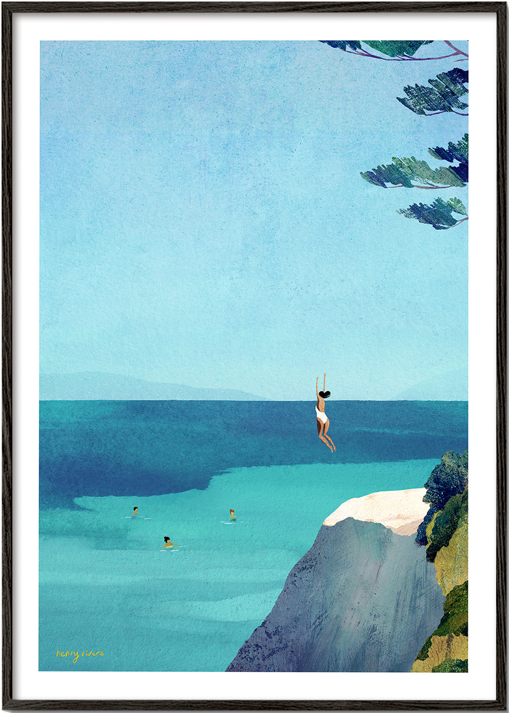 Landschap kunst met klif en zee illustratie