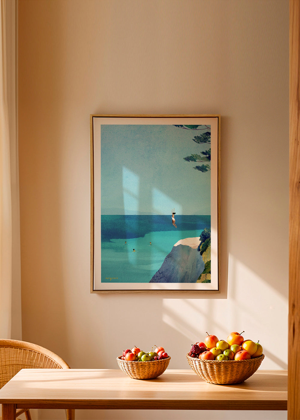 Landschap kunst met klif en zee illustratie