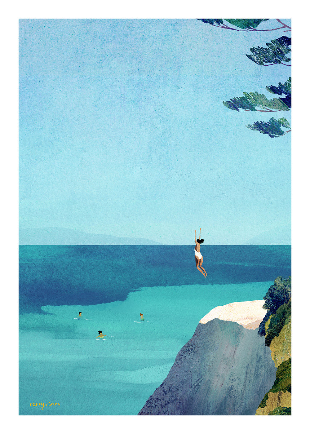 Landschap kunst met klif en zee illustratie