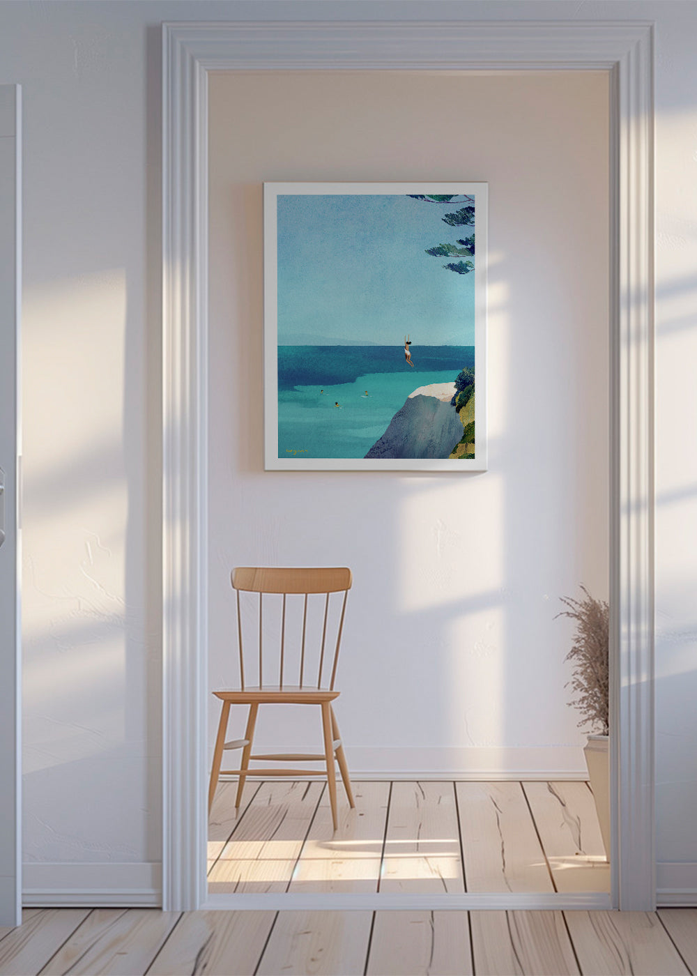 Landschap kunst met klif en zee illustratie