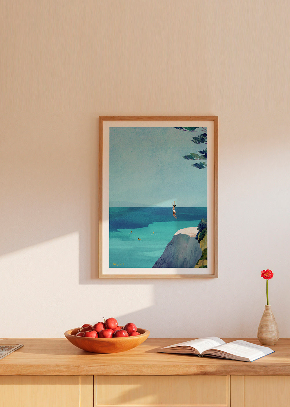 Landschap kunst met klif en zee illustratie