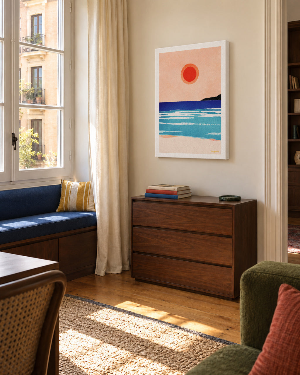 Ocean sunset- minimalist painting - Unframed canvas in an interior