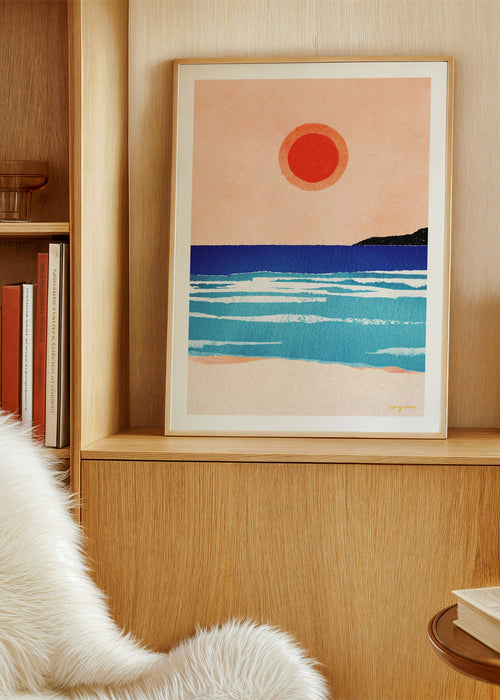 Landschap kunst: minimalistische zonsopgang boven de oceaan