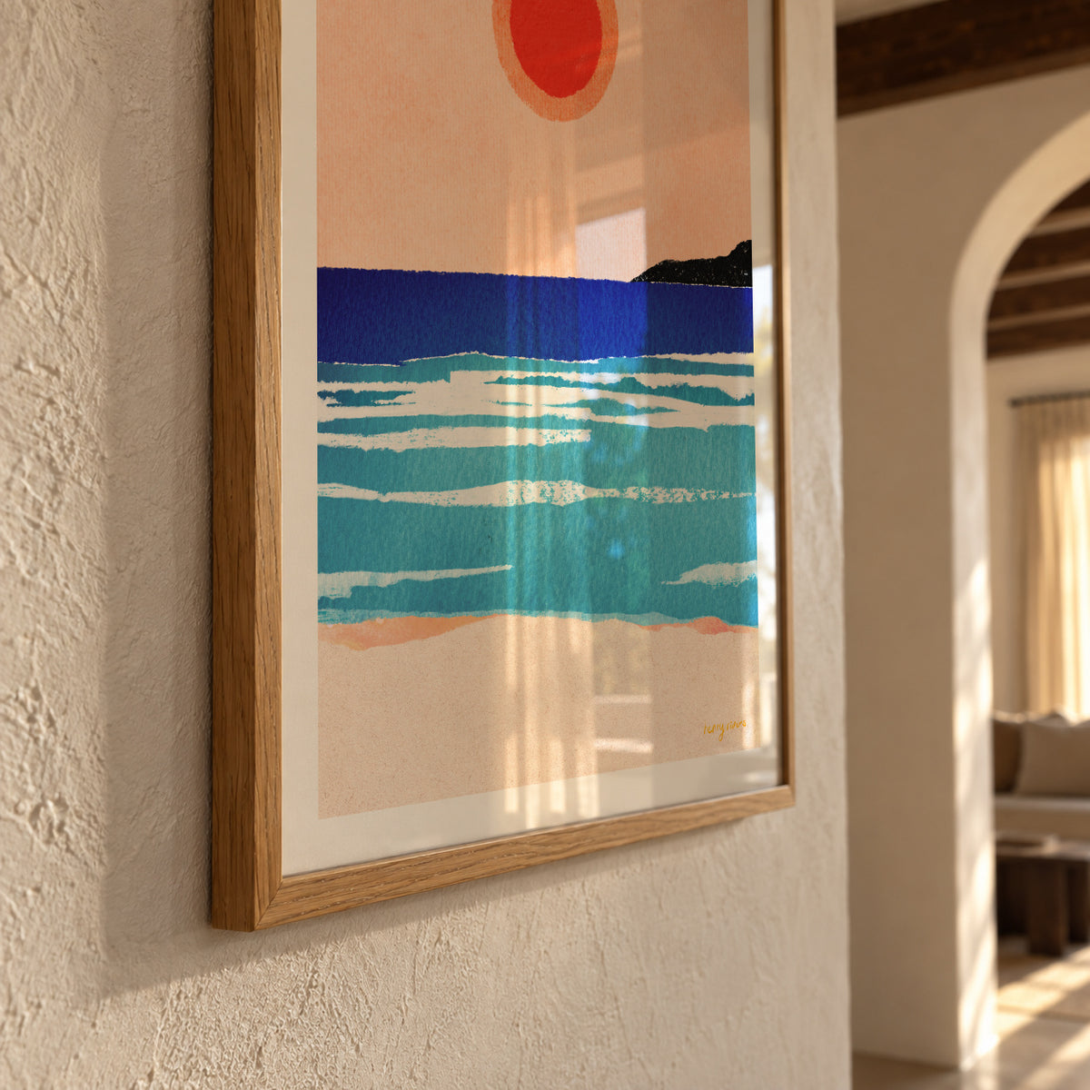 Ocean sunset- minimalist painting - Framed poster detail