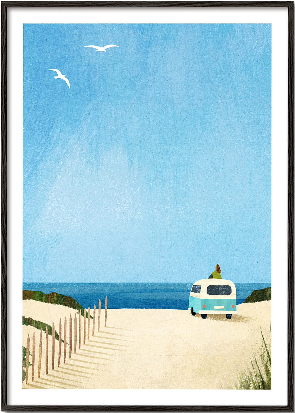 Landschap kunst: strandscène met retrobus