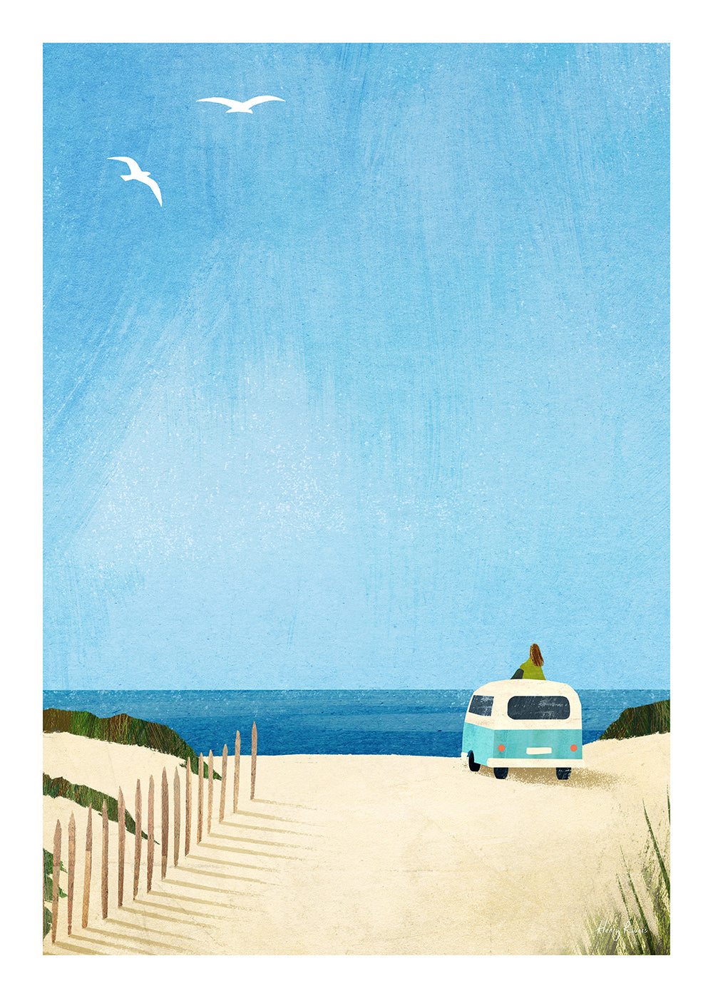 Landschap kunst: strandscène met retrobus