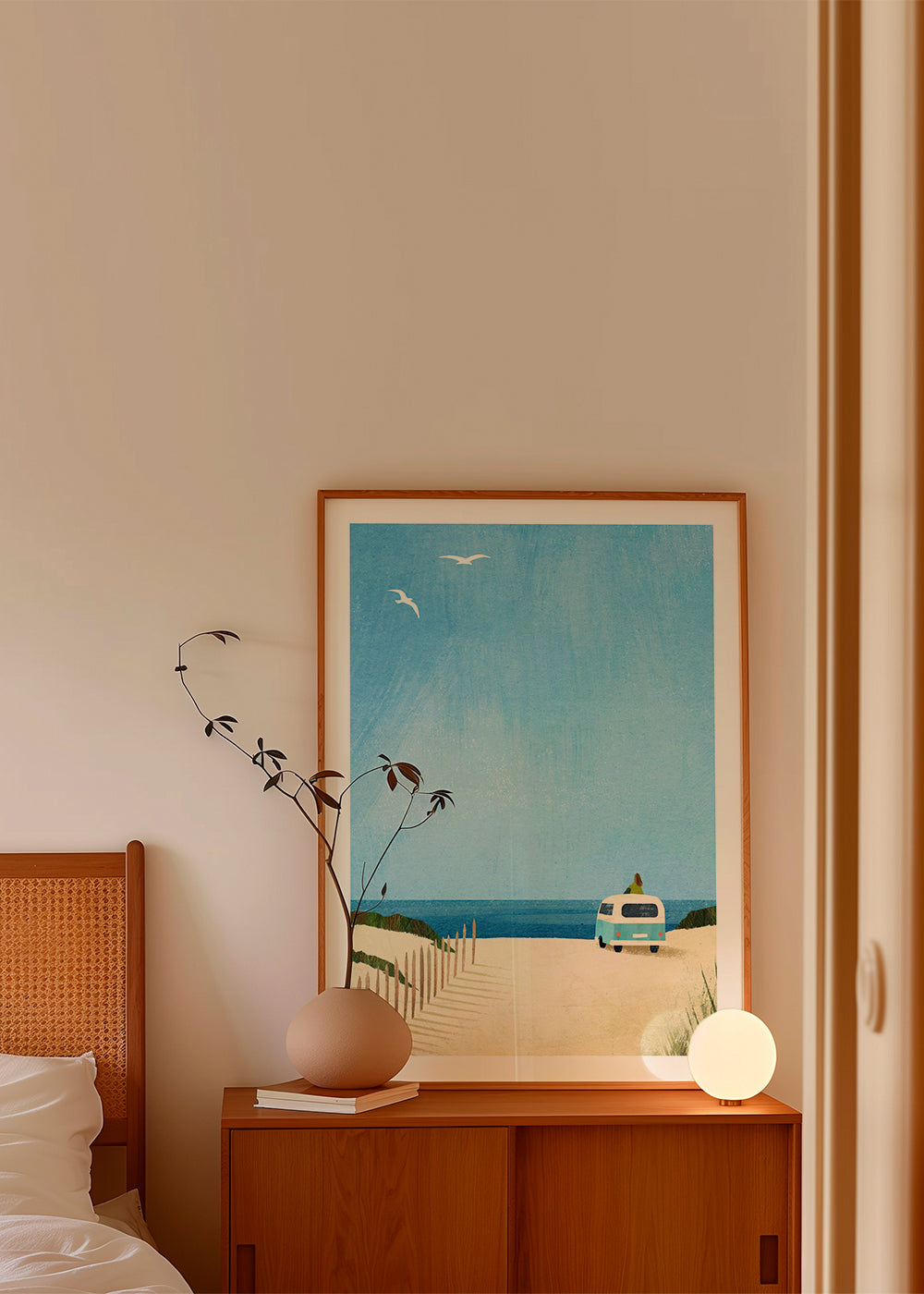 Landschap kunst: strandscène met retrobus