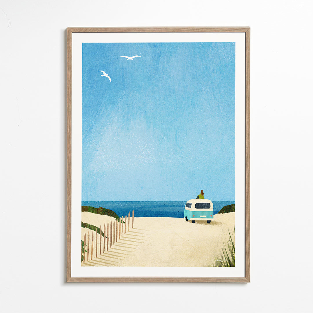 Landschap kunst: strandscène met retrobus