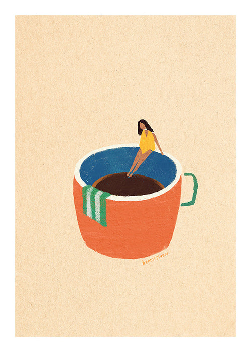 Keuken kunst met geillustreerde koffiekop en figuur