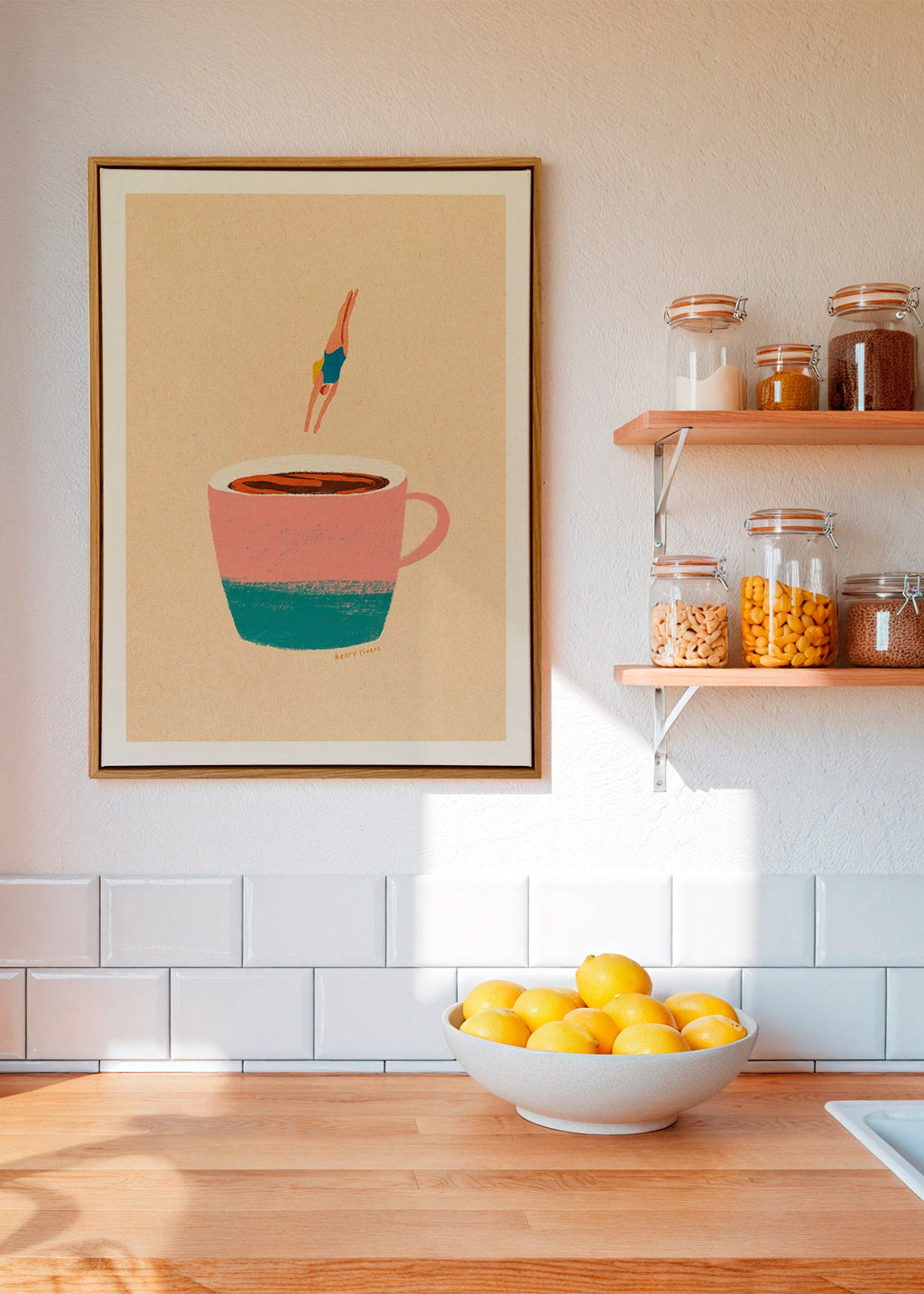 Küchenkunst mit rosa Tasse und Taucherin – Canvas1