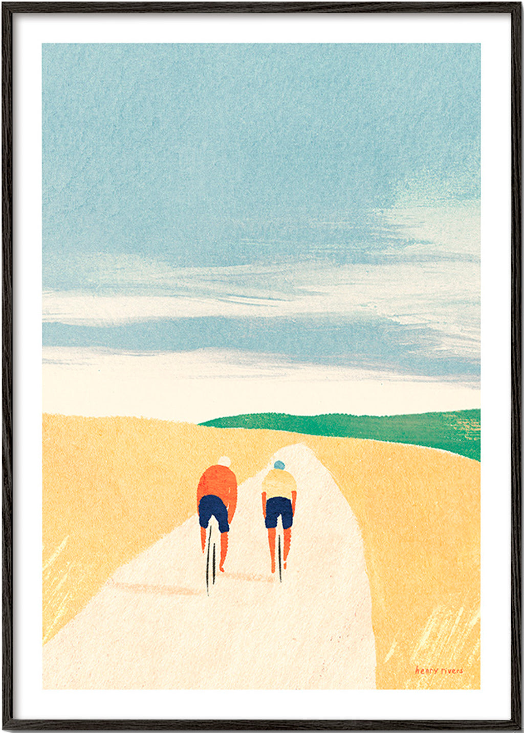 Sportkunst mit zwei Radfahrern auf Landstraße – Black Frame