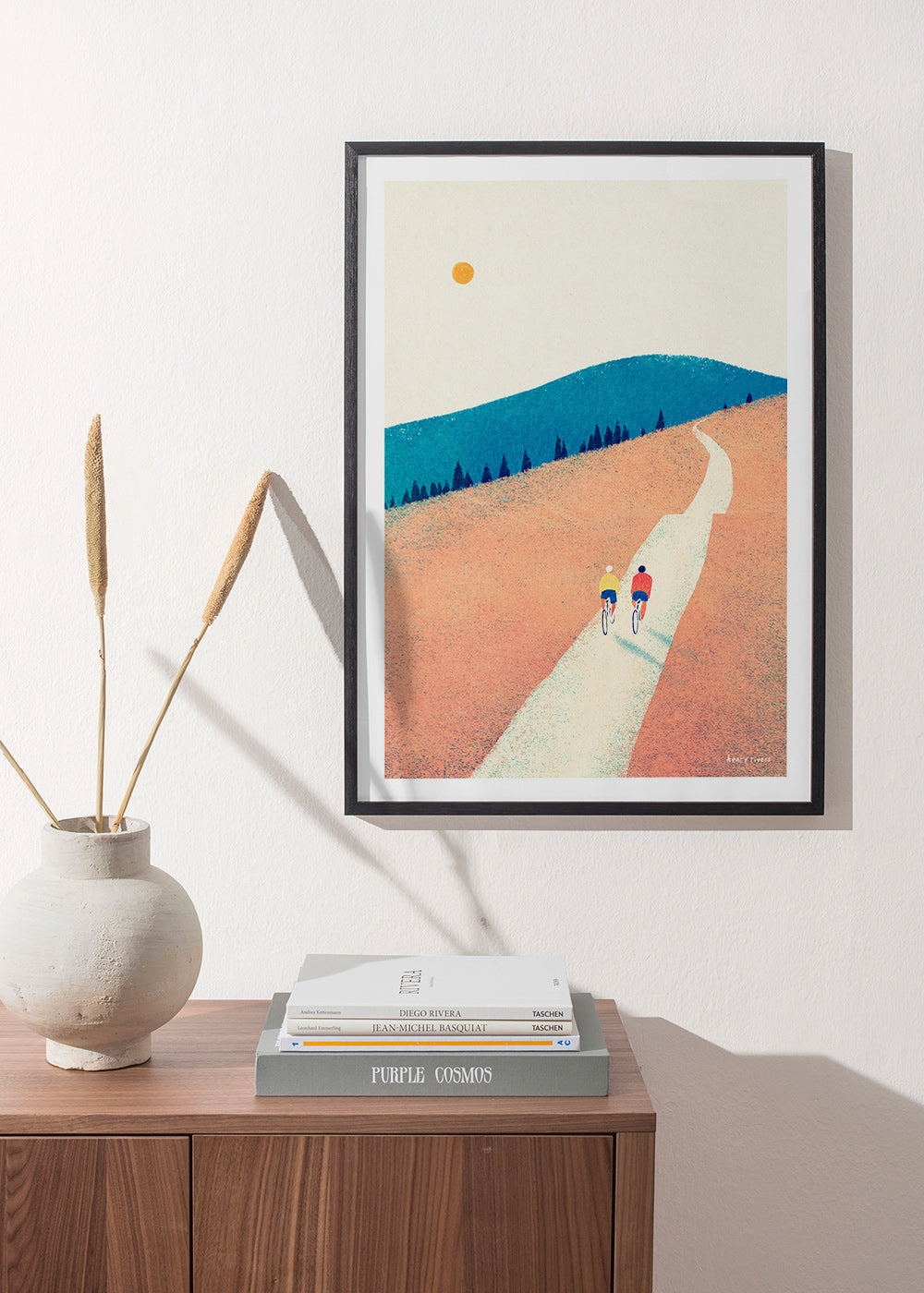 Keuken kunst met twee fietsers op een zonovergoten pad – Product1