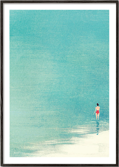 Landschap kunst: zwemmer op kalme horizon – Black Frame