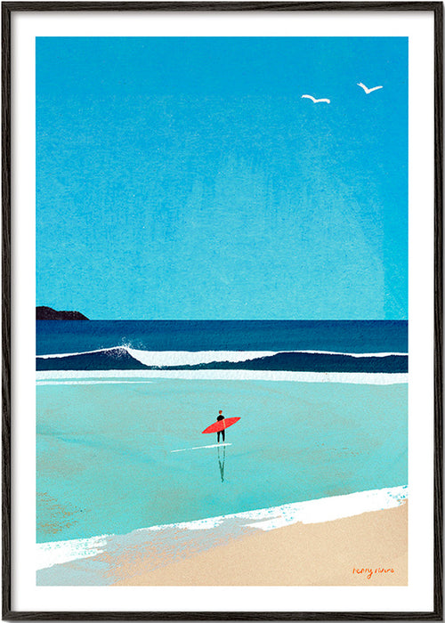 Cuadro deportivo: surfeur au bord de la mer – Black Frame