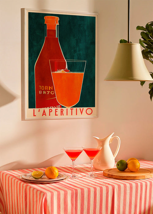 Keuken kunst L'Aperitivo met fles en oranje glas