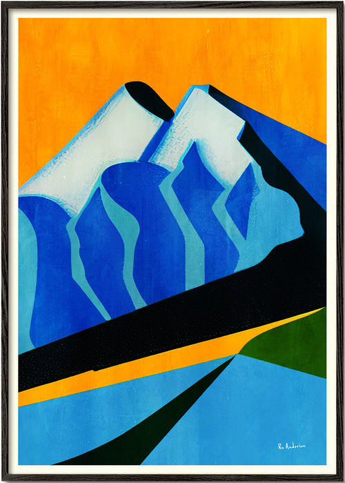 Landschap met gestileerde blauwe pieken