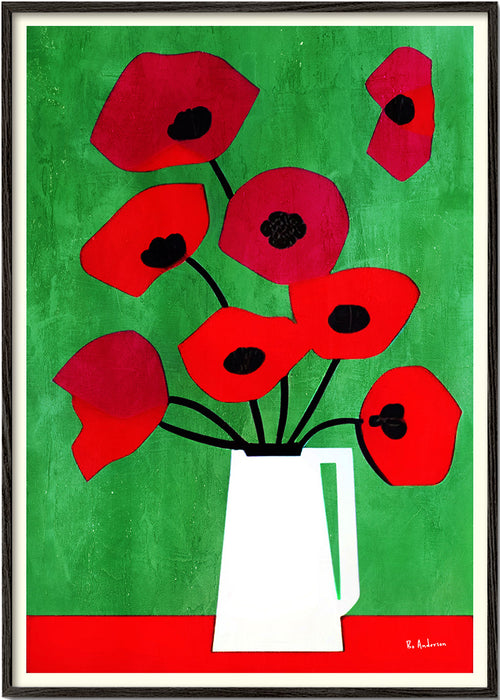 Botanische print met rode klaprozen