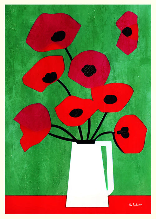 Botanische print met rode klaprozen