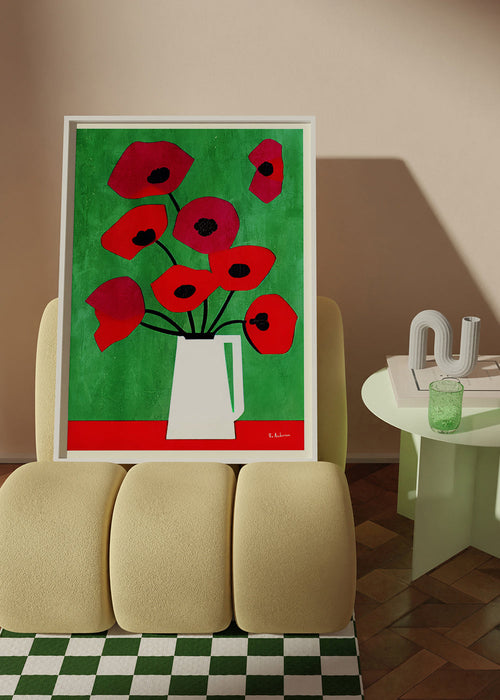Botanische print met rode klaprozen