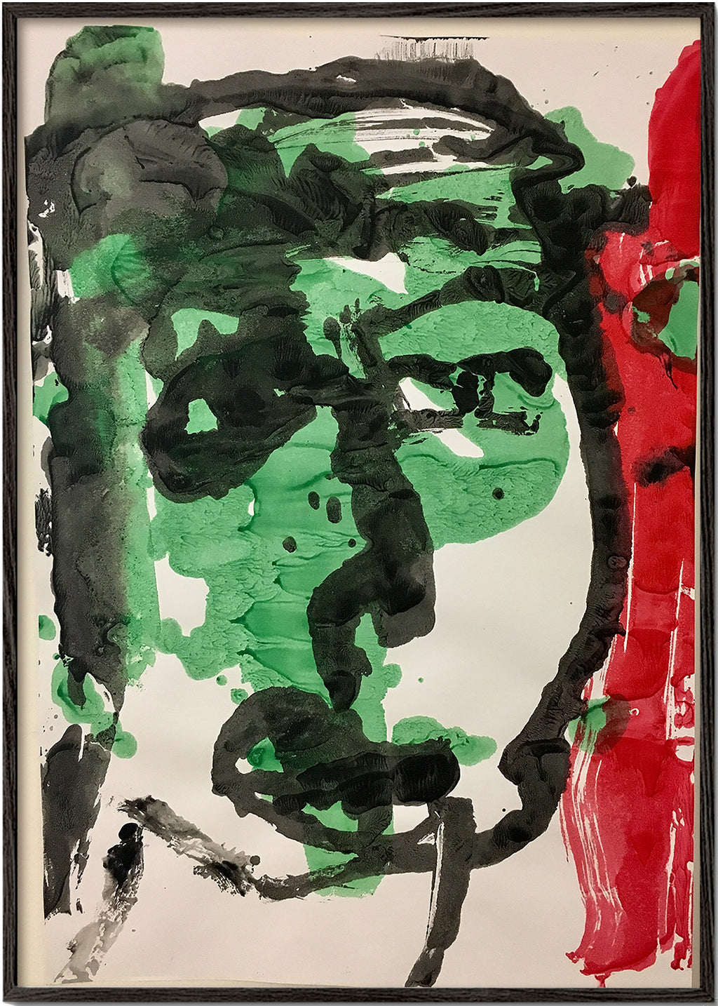 Abstract kunstwerk met gebaarlijk gezicht in groen
