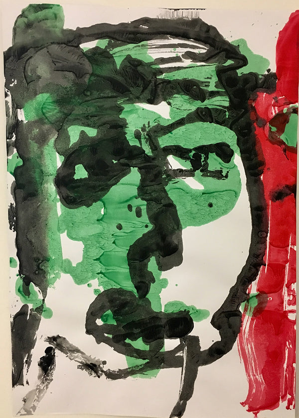 Abstract kunstwerk met gebaarlijk gezicht in groen