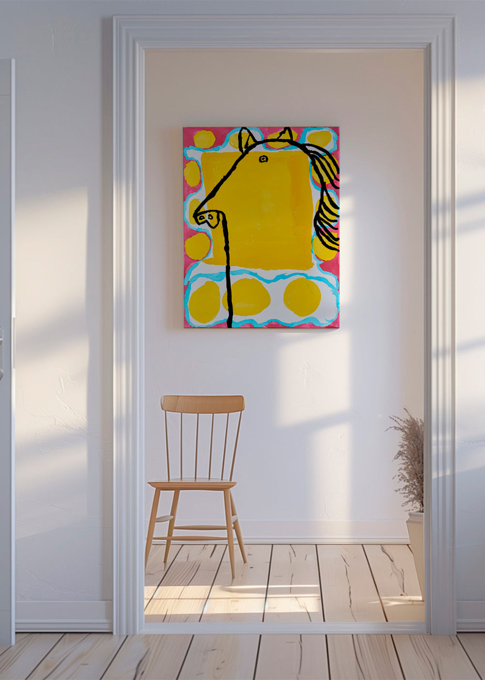 Illustratie paard pop op geel vlak