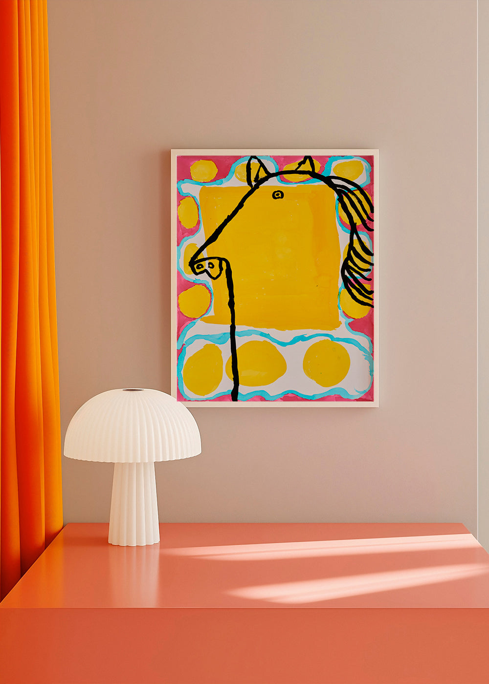 Illustratie paard pop op geel vlak