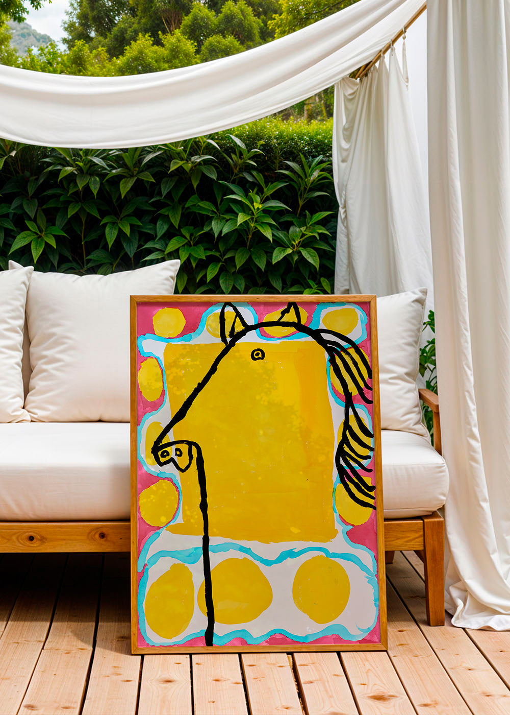 Illustratie paard pop op geel vlak