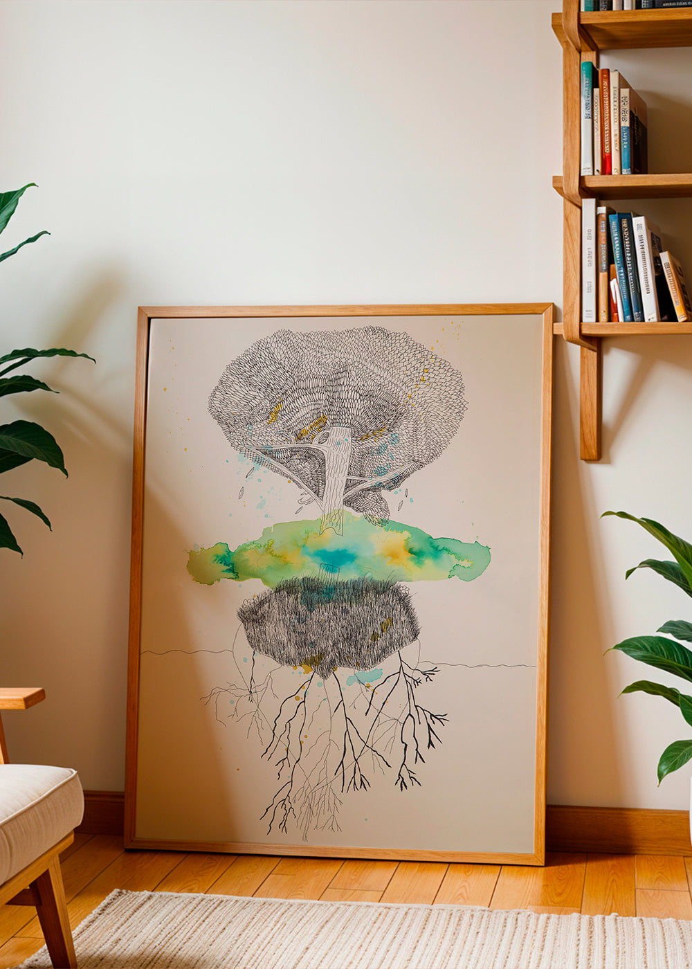 Botanische print boom en wortels in inkt en aquarel – Product3