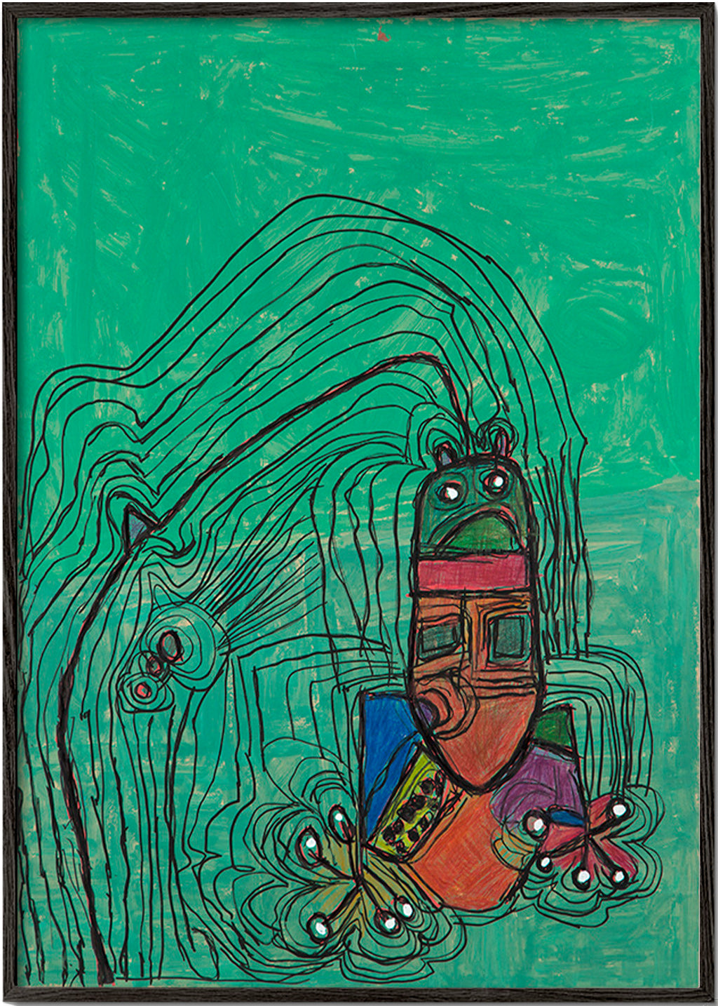 Speelse illustratie met figuur op groene achtergrond – Black Frame