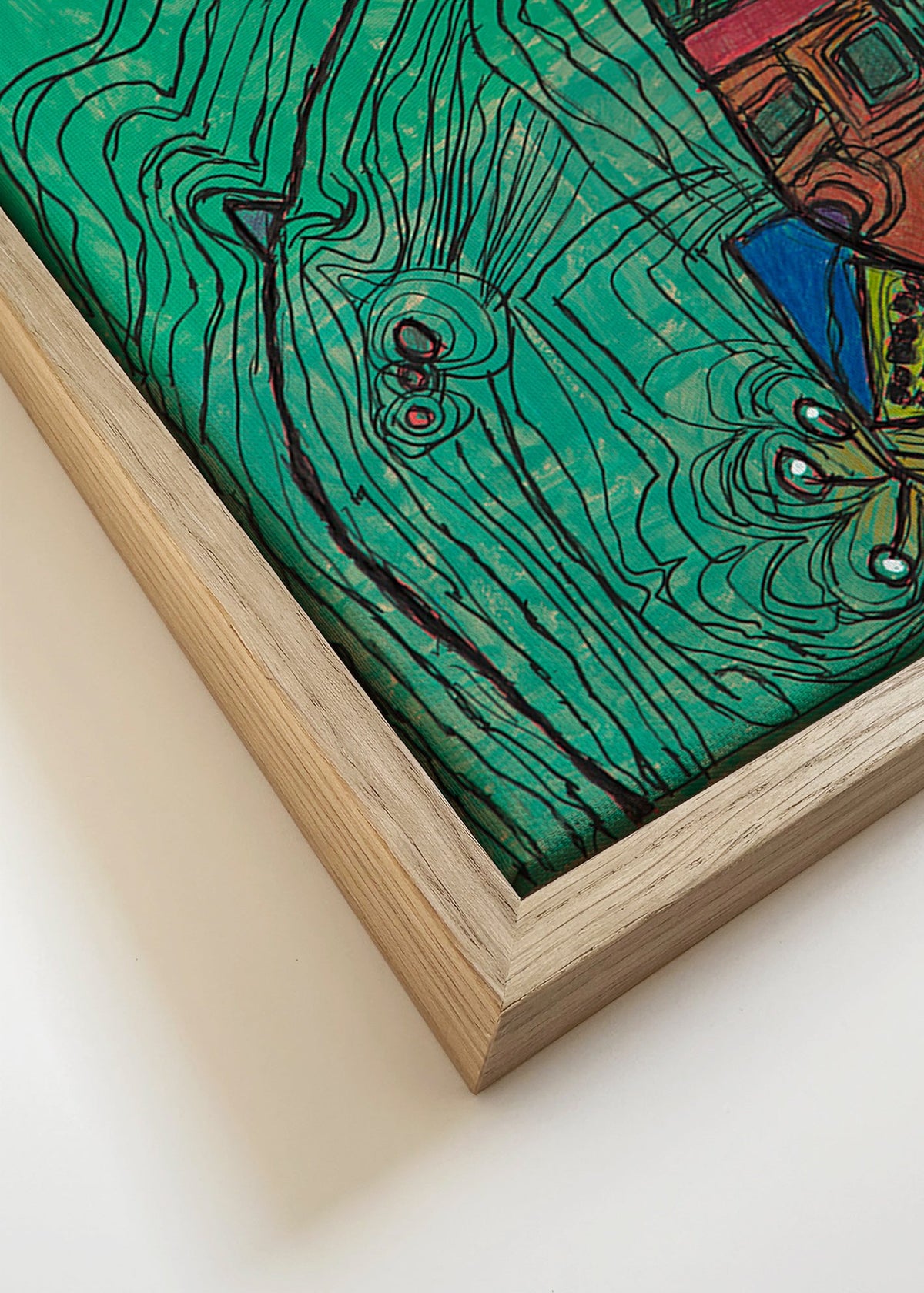 Verspielte Illustration mit Figur vor grünem Hintergrund – Canvas detail