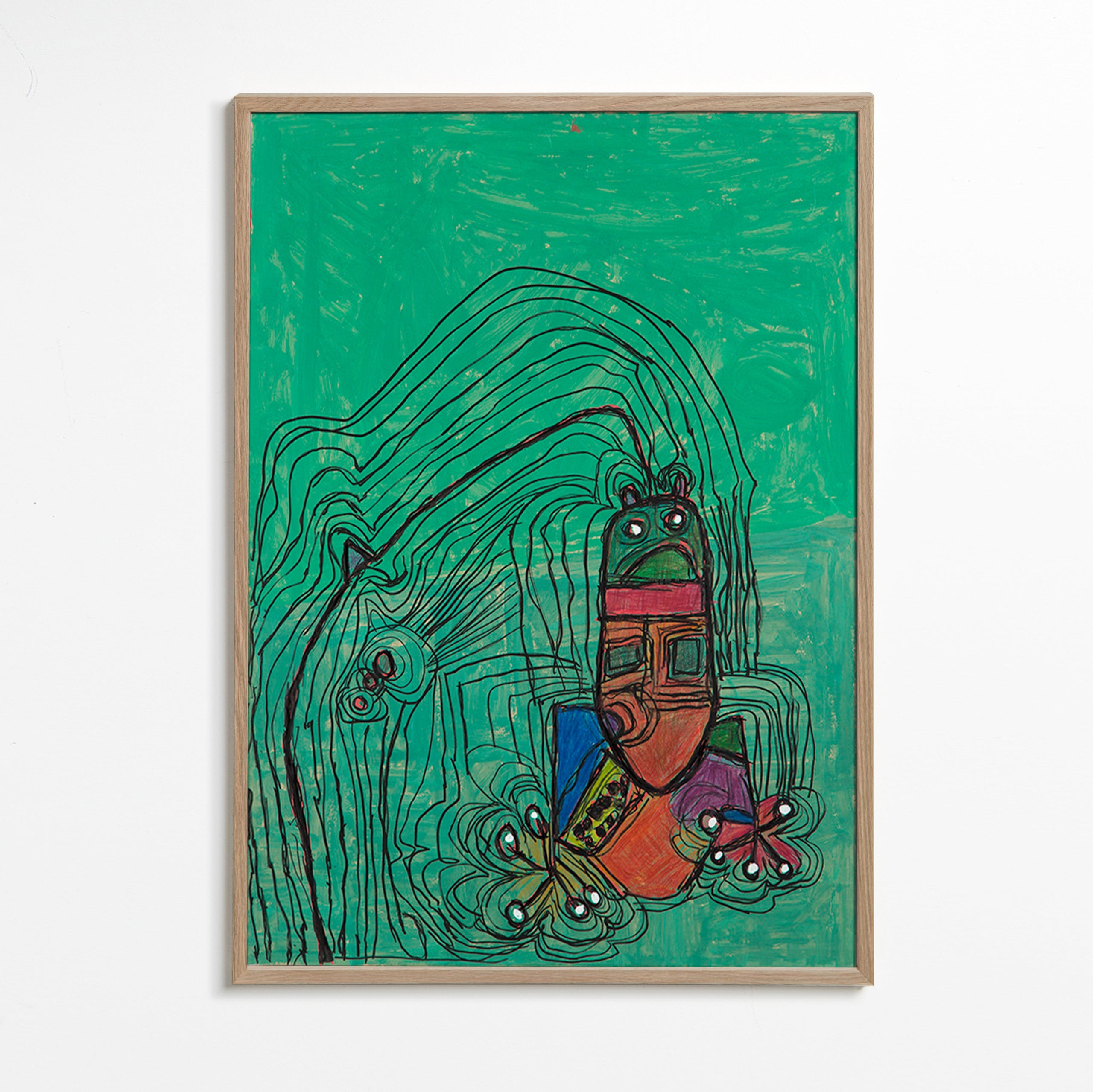 Speelse illustratie met figuur op groene achtergrond – Oak Frame