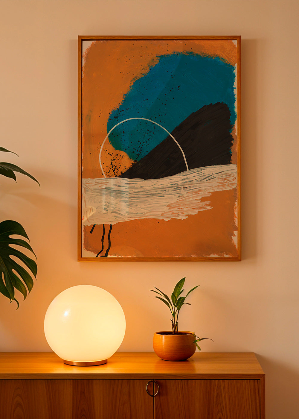 Œuvre abstraite arc côtier en ocre et bleu – Product1