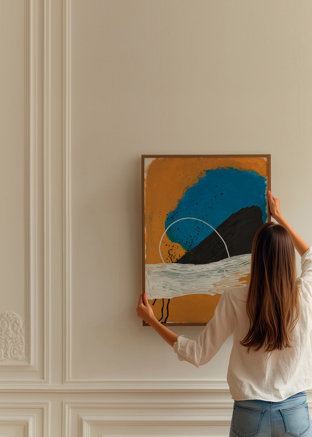 Abstraktes Bild Bogen an Küste in Ocker und Blau – Product3