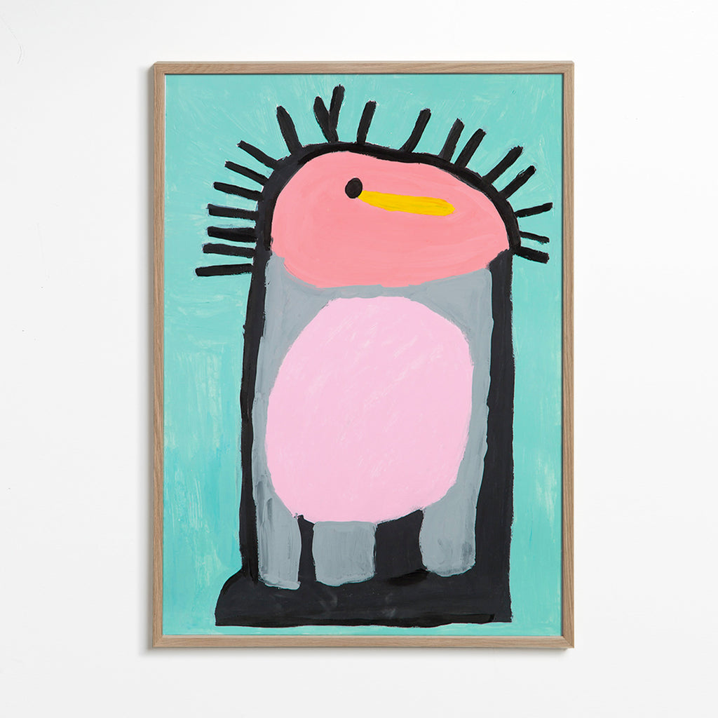 Kinderbild fröhlicher rosa Pinguin – Oak Frame