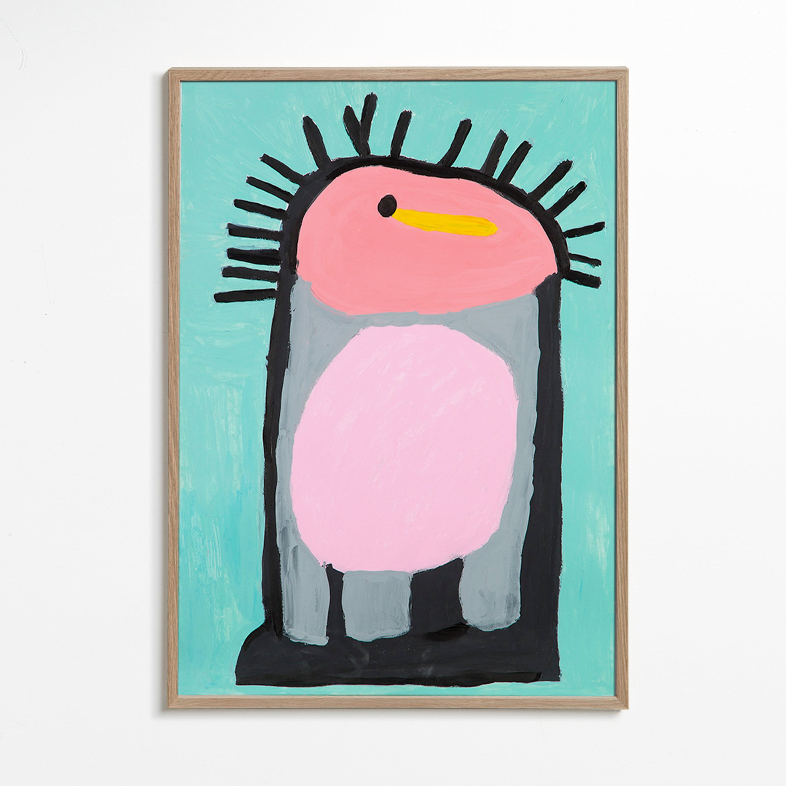 Kinderbild fröhlicher rosa Pinguin – Oak Frame