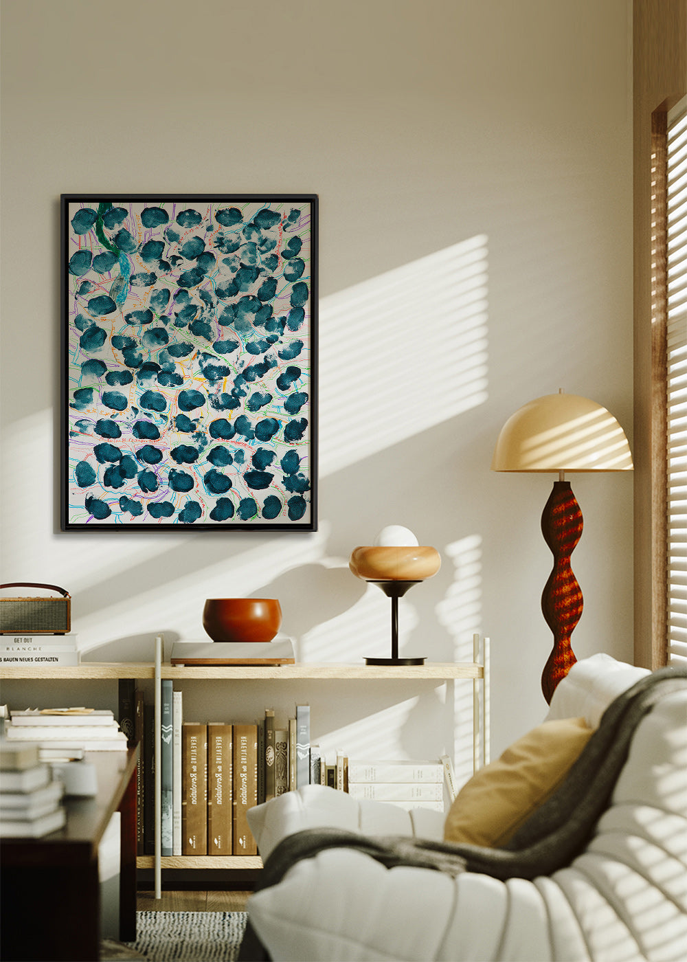 Abstraktes Bild mit dunkelblauen Flecken – Canvas1