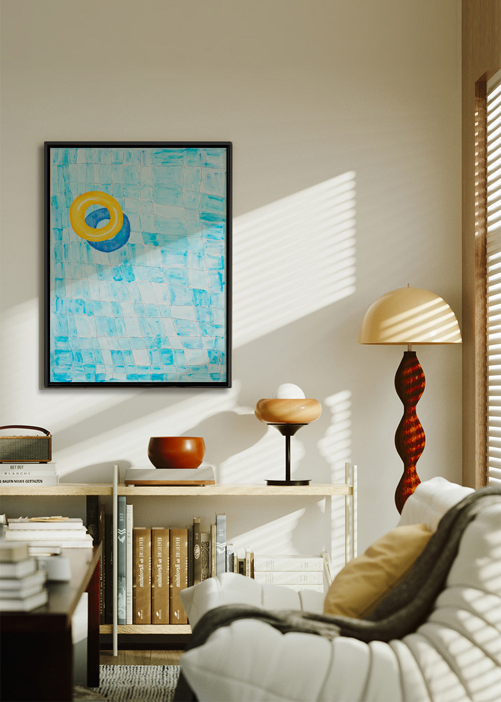 Minimalistisches Bild mit gelbem Schwimmring – Canvas2