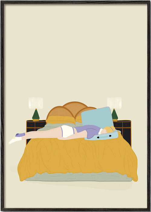 Illustratie van persoon liggend op bed