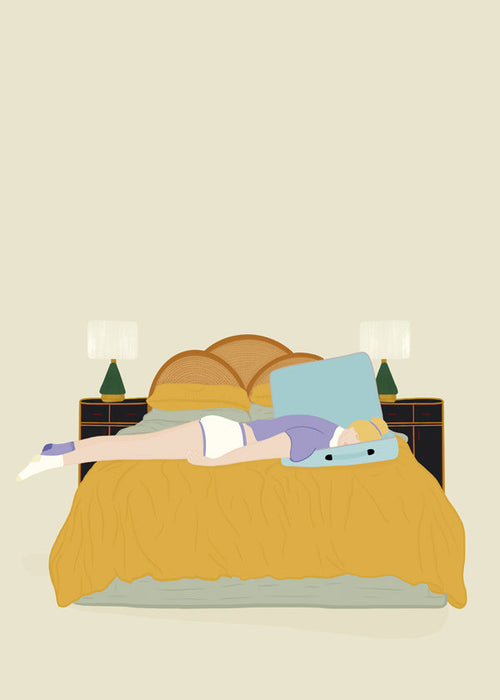 Illustratie van persoon liggend op bed
