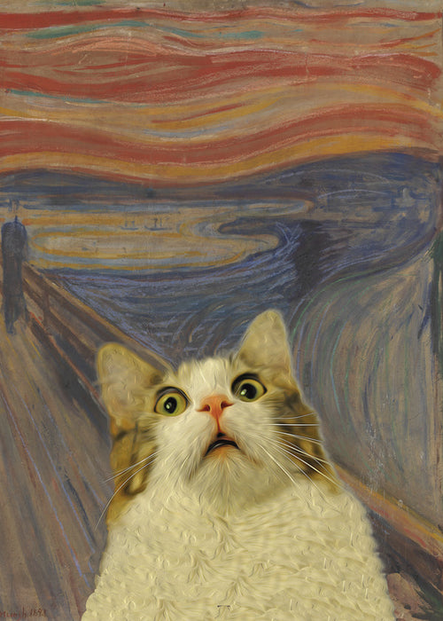 Kunstwerk: kat op expressionistisch landschap