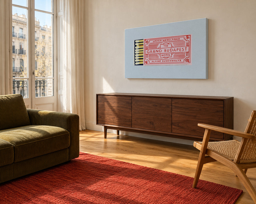 The Grand Budapest Hotel Poster - Unframed canvas in an interior
