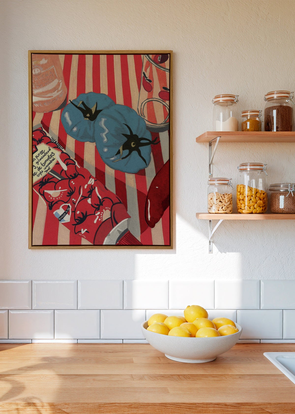 Blue Tomatoes - Framed canvas in an interior